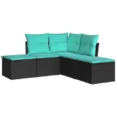 Syfax 5-tlg. Garten-Sofagarnitur mit Kissen Schwarz Poly Rattan