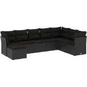 Syfax 8-tlg. Garten-Sofagarnitur mit Kissen Schwarz Poly Rattan