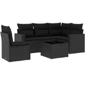 Syfax 6-tlg. Garten-Sofagarnitur mit Kissen Schwarz Poly Rattan
