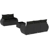 Syfax 6-tlg. Garten-Sofagarnitur mit Kissen Schwarz Poly Rattan