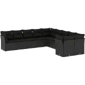 Syfax 10-tlg. Garten-Sofagarnitur mit Kissen Schwarz Poly Rattan