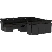 Syfax 13-tlg. Garten-Sofagarnitur mit Kissen Schwarz Poly Rattan
