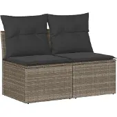 Syfax 2-tlg. Garten-Sofagarnitur mit Kissen Grau Poly Rattan Akazie