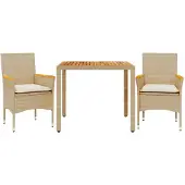 vidaXL 3-tlg. Garten-Essgruppe mit Kissen Beige Poly Rattan Akazie