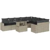 Syfax 10-tlg. Garten-Sofagarnitur mit Kissen Hellgrau Poly Rattan
