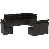 Syfax 8-tlg. Garten-Sofagarnitur mit Kissen Schwarz Poly Rattan