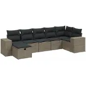 Syfax 7-tlg. Garten-Sofagarnitur mit Kissen Hellgrau Poly Rattan
