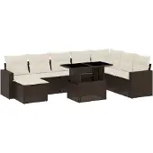 Syfax 9-tlg. Garten-Sofagarnitur mit Kissen Braun Poly Rattan