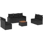Syfax 8-tlg. Garten-Sofagarnitur mit Kissen Schwarz Poly Rattan