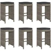 vidaXL Garten-Barhocker mit Kissen 6 Stk. Grau Poly Rattan