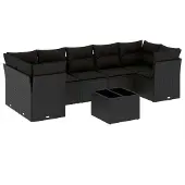 Syfax 8-tlg. Garten-Sofagarnitur mit Kissen Schwarz Poly Rattan