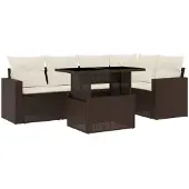 Syfax 6-tlg. Garten-Sofagarnitur mit Kissen Braun Poly Rattan