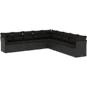 Syfax 9-tlg. Garten-Sofagarnitur mit Kissen Schwarz Poly Rattan