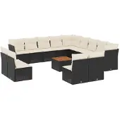 Syfax 14-tlg. Garten-Sofagarnitur mit Kissen Schwarz Poly Rattan