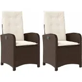 Syfax Gartensessel mit Kissen 2 Stk. Verstellbar Braun Poly Rattan