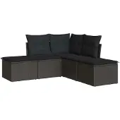 Syfax 5-tlg. Garten-Sofagarnitur mit Kissen Schwarz Poly Rattan