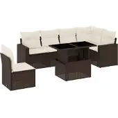 Syfax 7-tlg. Garten-Sofagarnitur mit Kissen Braun Poly Rattan