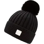 Chillouts Bommelmütze , Damen, schwarz, Feinstrick, Baumwollmischung, unifarben, Mützen Bommelmütze, elastisch, Formbeständig, gefüttert, mit breitem Umschlag
