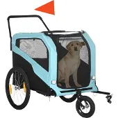 Aosom 2-in-1 Hundeanhänger Hundewagen mit Reflektoren für Große Hunde Blau