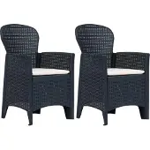 Syfax Gartenstühle 2 Stk. mit Kissen Anthrazit Kunststoff Rattan-Optik