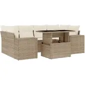 Syfax 7-tlg. Garten-Sofagarnitur mit Kissen Beige Poly Rattan