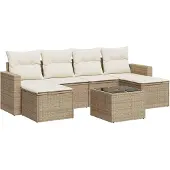 Syfax 7-tlg. Garten-Sofagarnitur mit Kissen Beige Poly Rattan