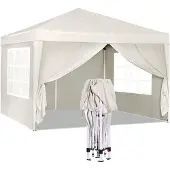 Woltu Pavillon Pop-Up wasserdichter Faltpavillon, aus Oxford Metallrahmen 3 x 3 m Beige