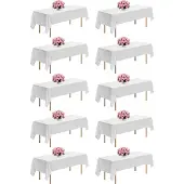 Vevor 10 x Tischdecke Tischwäsche 1524x2591 mm, wiederverwendbarer Tischdeckenschutz, maschinenwaschbares Tischtuch aus Polyestergewebe für Partys Hochzeiten Bankette formelle Veranstaltungen, Weiß