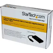StarTech.com .com 3-Port USB 3.0 (5Gbps) Hub mit Gigabit Ethernet Adapter aus Aluminium, Kabelgebunden, USB, Ethernet, 5000 Mbit/s, Schwarz