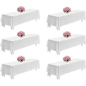 Vevor 6 x Tischdecke Tischwäsche 2286x3353 mm, wiederverwendbarer Tischdeckenschutz, maschinenwaschbares Tischtuch aus Polyestergewebe für Partys Hochzeiten Bankette formelle Veranstaltungen, Weiß