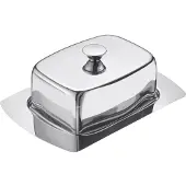 Westmark Butterdose Edelstahl, spülmaschinengeeignet, Rostfreie Butterbox mit einem einfach zu fassenden Deckel-Knopf, 1 Dose