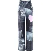 Winshape Sporthose "Functional Comfort Wide Leg Pants CUL105C", Damen, Gr. XL, Normalgrößen, bunt (patchwork grau), 85% Polyester, 15% Elasthan, Hosen Sporthose, mit Patchwork-Print