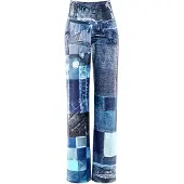 Winshape Sporthose "Functional Comfort Wide Leg Pants CUL105C", Damen, Gr. XXL, Normalgrößen, blau (patchwork blau), 85% Polyester, 15% Elasthan, Hosen Sporthose, mit Patchwork-Print