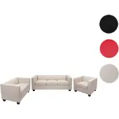 Mendler 3-2-1 Sofagarnitur Couchgarnitur Loungesofa Lille Leder, creme