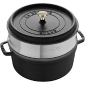 Staub Cocotte mit Dämpfeinsatz, 26 cm | Schwarz | rund | Gusseisen