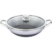 Cheffinger , Wok 36 cm mit Antihaft-Wabenbeschichtung und kratzfestem Deckel, Silber