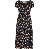 Apricot Midikleid "Vintage Rose Milchmädchen-Kleid", Damen, Gr. S (36), N-Gr, blau (navy), gewebt, Obermaterial: 100% Viskose CV., geblümt, Kleider Midikleid, mit Smokdetails