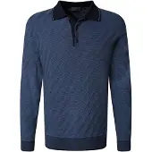 Pierre Cardin Langarm-Poloshirt Strick in Bicolour- Jaquard - Struktur