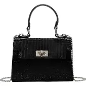 Avizar , Damen Abendtasche mit glänzender Mesh-Optik und Kette, Schwarz