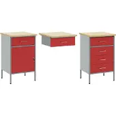 vidaXL Werkbank mit Schubladen 3 stk. Rot Ingenieure Holz und Stahl