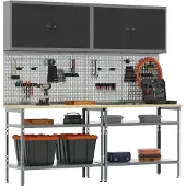 vidaXL Werkbank-Set 8 pcs Schwarz und Grau Pulverbeschichteter Stahl