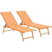Sweeek - 2er-Set Sonnenliegen aus Stahl mit Textilene, vierfach verstellbar - Orange