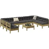 vidaXL 10-tlg. Garten-Sofagarnitur mit Kissen Kiefernholz Imprägniert