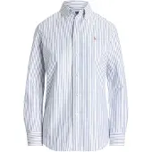 Ralph Lauren für Damen. 211941508001 Slim Oxford-Hemd elastisch mit Streifen weiß, blau (42), Lässig, Baumwolle, Klassisch, Langarm