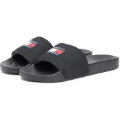 Tommy Hilfiger Pantolette TOMMY JEANS "TJM POOL SLIDE", Damen, Gr. 41, Textil, schwarz, Schuhe Pantolette, Sommerschuh, Badeschuh, Hausschuh mit Logoschriftzug