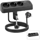 ACT Schreibtisch-Steckdosenleiste mit 3 Typ-F-Steckdosen, 30 W Power Delivery, USB-Typ-C/A-Anschlüssen, Kabellänge 1,5 Meter, 1,5 m, Drinnen, Typ F, Typ F, Abgewinkelt, Schwarz