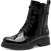 Marco tozzi Schnürboots BY GMK, Damen, Gr. 41, wärmend, schwarz, Lacklederimitat, glänzend, Schuhe Schnürboots, Blockabsatz, Schnürboots mit Zierreißverschluss