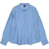 Vero Moda 1100000002199 "VMKAJA LS SHIRT WVN", Damen, Gr. M, blau (vista blau stripes:sandra), Obermaterial: 83% Viskose, 17% Nylon, gestreift, regular fit, Blusen 1100000002199, mit Streifen
