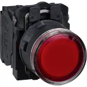 Schneider Electric XB5AW34G5 Leuchtdrucktaster, Harmony XB5, Kunststoff, rot, 22mm, universelle LED, glatte Kalotte, 1S + 1Ö, 110-120V AC