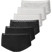 Vivance Hüftpanty , Damen, Gr. 32/34, 6 Stk., schwarz (schwarz, creme), Single Jersey, Obermaterial: 95% Baumwolle, 5% Elasthan, gepunktet, unifarben, Unterhosen Hüftpanty, angenehm elastische Qualität